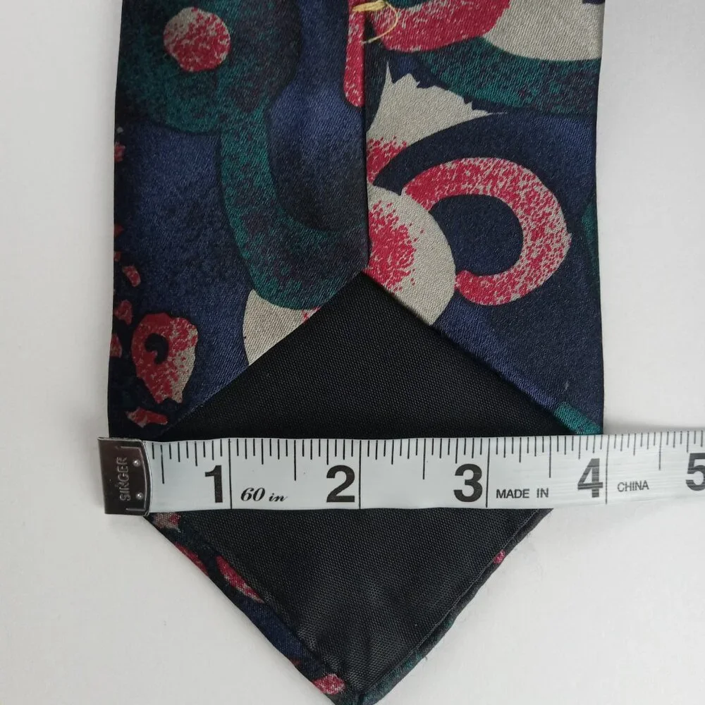 Oscar De La Renta Men's Classic Width Tie Navy Multi Abstract Print 100% Silk